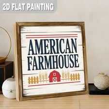 4th Of July American Farmhouse Wooden Plaque Patriotic USA Flag Rustic Wall Art