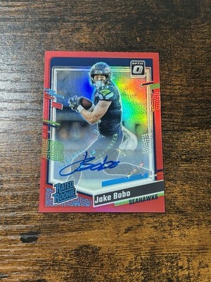2023 Panini Donruss Optic Rated Rookie Jake Bobo Red Auto /75 Seahawks #288 RC