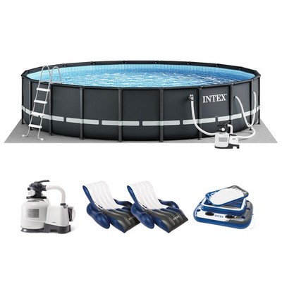 Intex 20ft x 48in Ultra XTR Round Pool, Pump, Ladder, Lounger (2 Pack), & Cooler