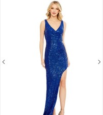 Mac Duggal Sequined Draped Faux Wrap Asymmetrical Hem Gown Maxi Dress size 2 UB