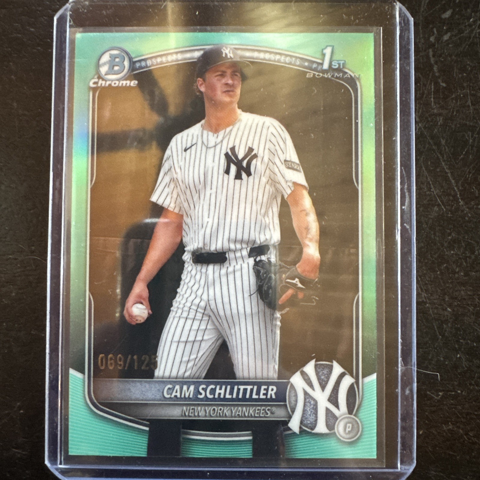 2025 1st Bowman Chrome - Prospects Cam Schlittler, Aqua - 069/125