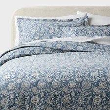 King Casual Textured Cotton Printed Duvet Cover and Sham Set Blue - Threshold