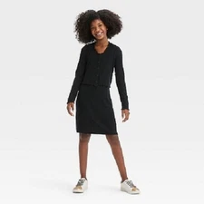 Art Class Girls Button Front Cardigan w Dress Set Large Size 10/12 Black