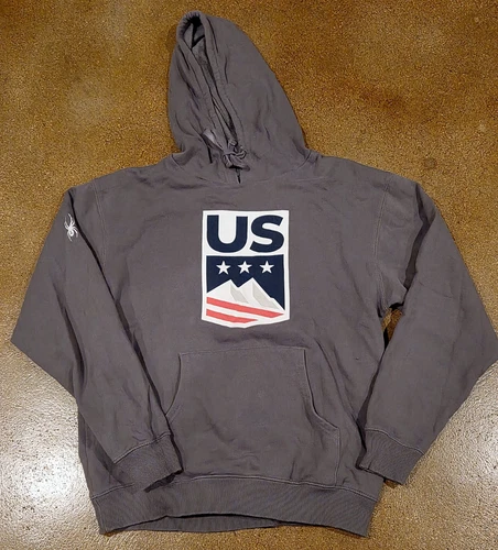 Spyder US Ski Team Hoodie Men's M Gray Official USST Pullover Sweatshirt Cotton - product listing photo