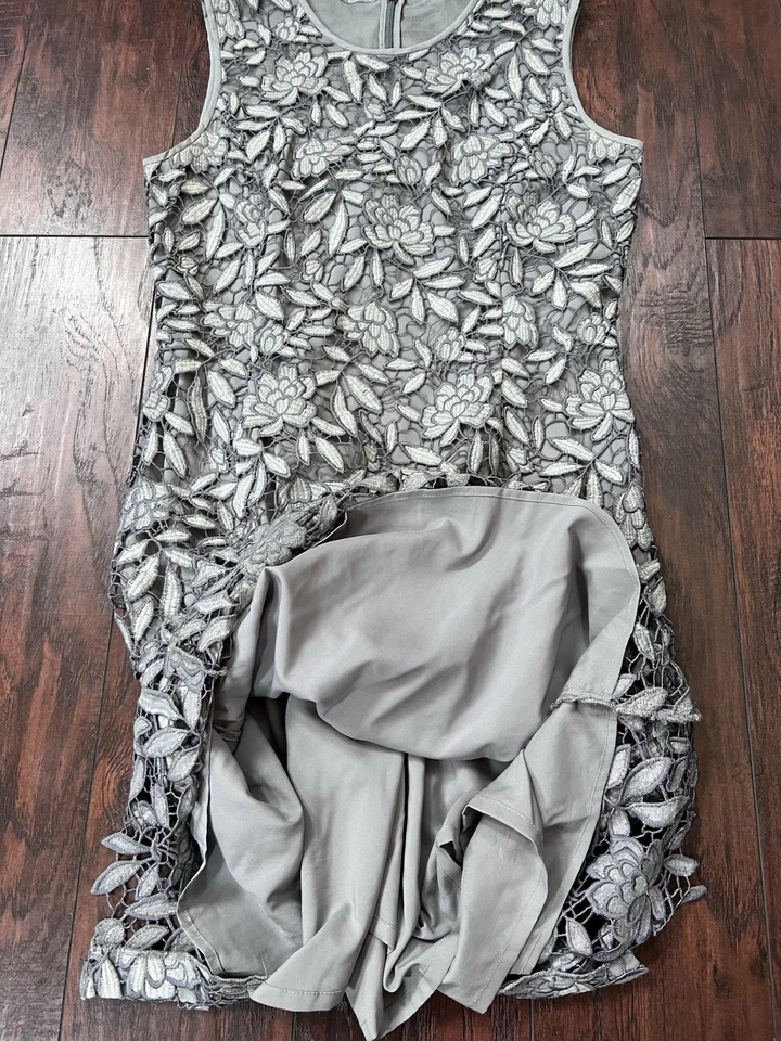Vestido Vaina WHBM Gris Encaje Superpuesto Talla 10 Fiesta Cóctel Boda Foto 4 de 4