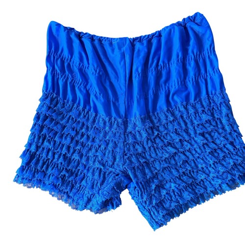 Vintage Sams Bloomers Pettipants Royal Blue Ruffle Lace Trim Sissy Shorts Small