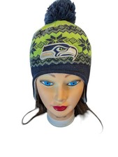 Seahawks Seattle Youth Knit Cap Ear Flaps NFL Pom Beanie Hat
