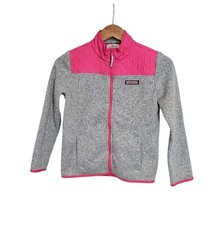 Vineyard Vines Gray Pink Full Zip Fleece Jacket Preppy Youth Girls Size M 10-12