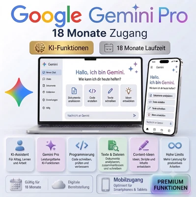Google AI Pro 18 Monate + 5TB Speicher | Gemini / Veo Upgrade | Eigener Account