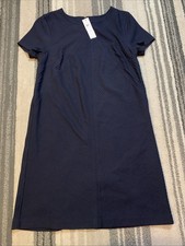 Ann Taylor Navy Blue Ribbed Short Sleeve Lined Dress Zipper Closure Medium