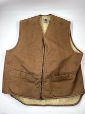 1970s Vintage Carhartt Duck Brown Zip Up Vest Sherpa Lined 2 Pocket Size Large