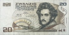 AUSTRIA 20 AUSTRIAN SCHILLING BANKNOTE 1986 OLD NOTE MORITZM DAFFINGER PRE EURO