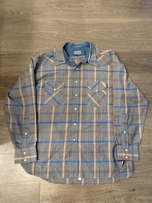 VTG 80s Sir Pendleton Plaid Wool Pearl Snap Shirt Size XL Made In USA 