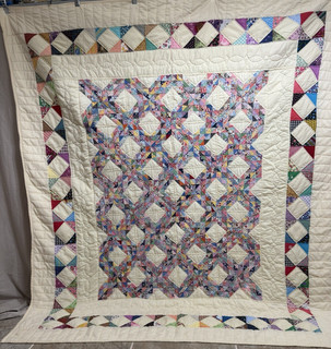 OMG Vintage Handmade Hand Quilted Feed Sack Ocean Waves Quilt 79x87 twin #319