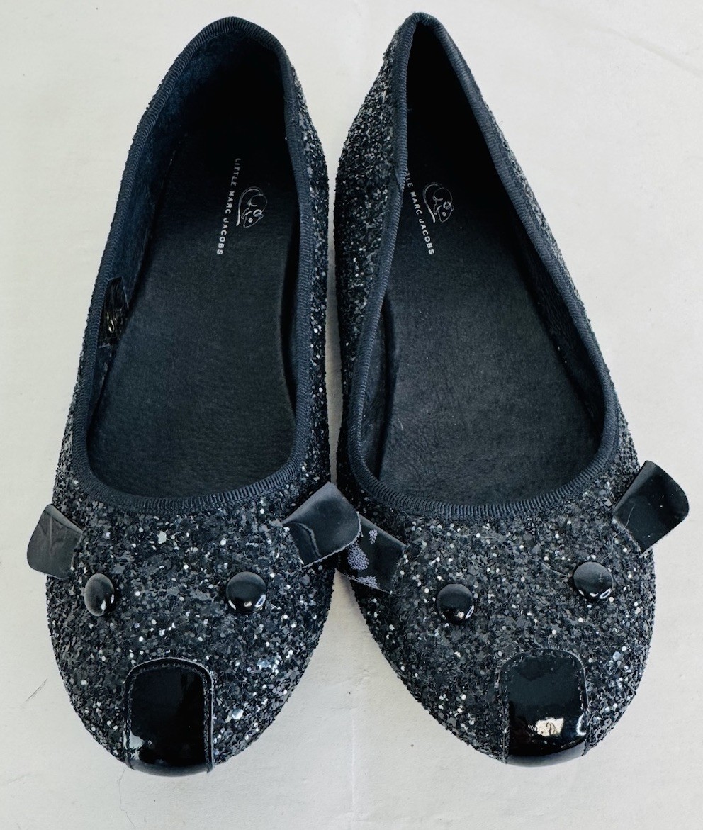 Little Marc Jacobs Black Glitter Girls Ballerina Mouse Flat Shoes Size UK 33  image 2