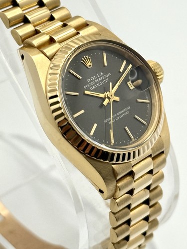 1981 Rolex Ladies Datejust 6917 18k Yellow Gold Black Dial 26mm