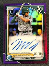 2024 Bowman Chrome 1st PURPLE REFRACTOR PROSPECT ROOKIE AUTO Myles Naylor /250