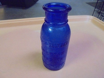 Vintage Bromo Seltzer embossed bottle cobalt blue Emerson Drug Co. Baltimore, MD