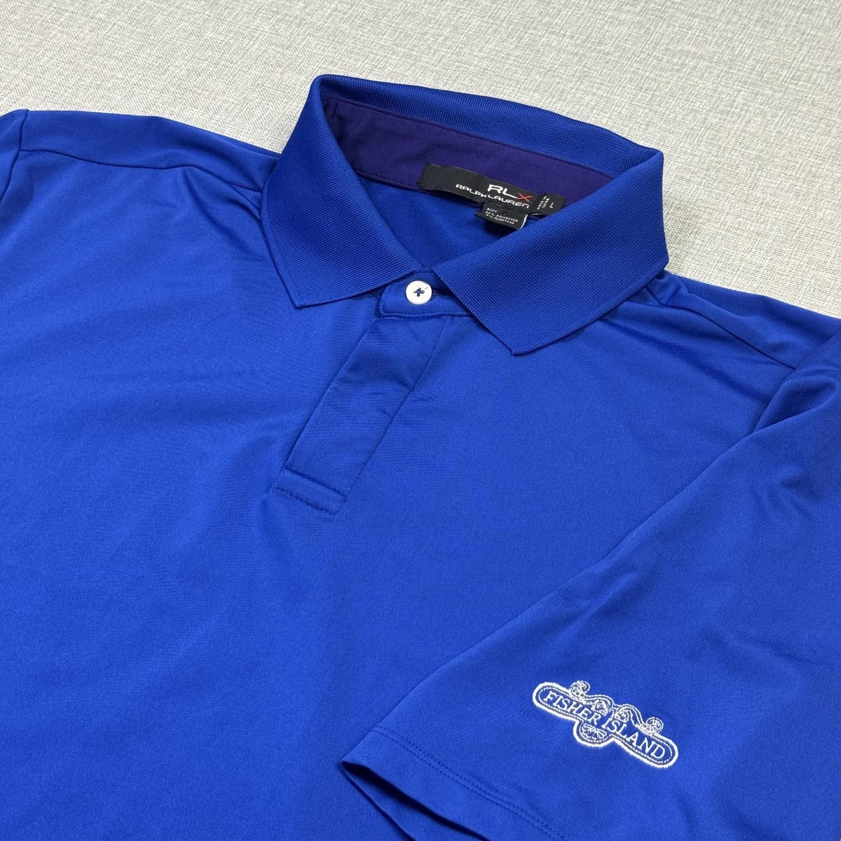 RLX Ralph Lauren Fisher Island Golf Polo Shirt Mens Large Blue