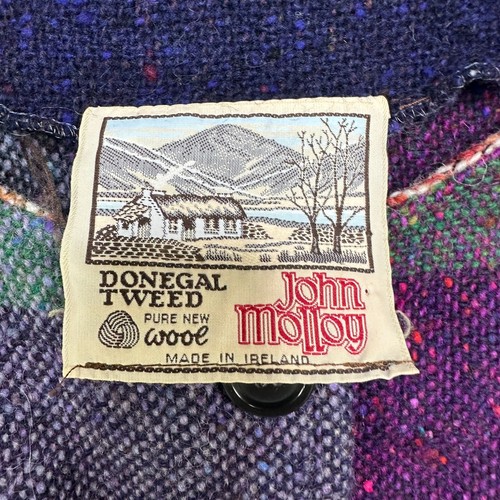 Vintage Donegal Sweater One Sz 100% Wool Ireland Plaid Shawl Cape Cardigan Knit - Picture 7 of 7