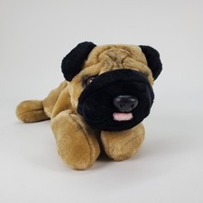 PUG DOG PUPPY AURORA 12" Tan Black Plush Animal SILKY FUR Tongue Out Floppy