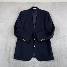 Vintage Lands End Blazer Men Fits 42R Navy Wool Gold Button Ivy Preppy USA Made