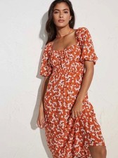 Faithfull The Brand Orange Velika Midi Valencia Floral Dress Size XS AU 6 / US 2