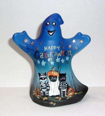 Fenton Glass "Happy Cat-O-Ween" Halloween Ghost Figurine Ltd Ed #16/40 K Barley - Image 1 of 4