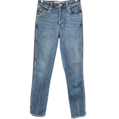 AMO Women s Jeans 25 Babe With Piping High Rise Straight Leg Button Fly