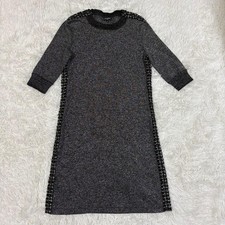 CHANEL Cashmere Blend Lurex Knit Dress Silver Coco Button Sz 36 SR2143