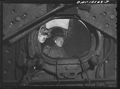 Chicago Illinois 1910s Boiler Makers Inside Locomotive Firebox Railroad Work