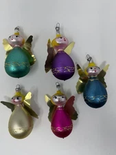 Vintage De Carlini Italy Blown Glass Angel Ornaments w/ Foil Wings – Set of 5