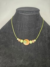 Ceramic Beaded Necklace on Green Cord