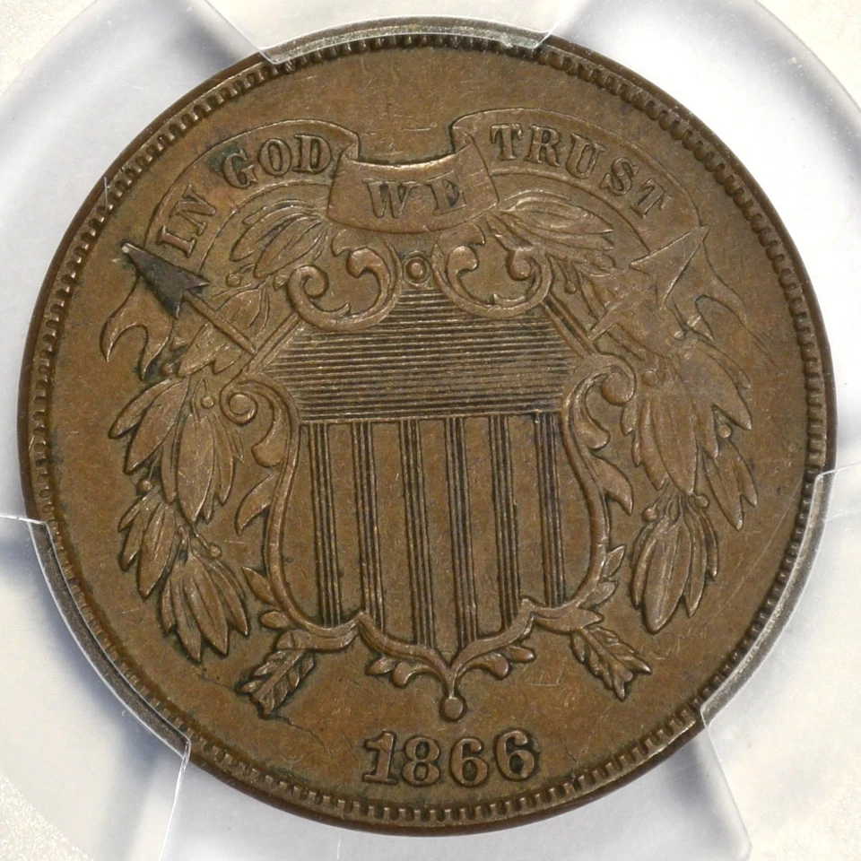 1866 2C TWO CENT ~ PCGS AU55 ~ NICE SURFACES! - Image 2 of 4