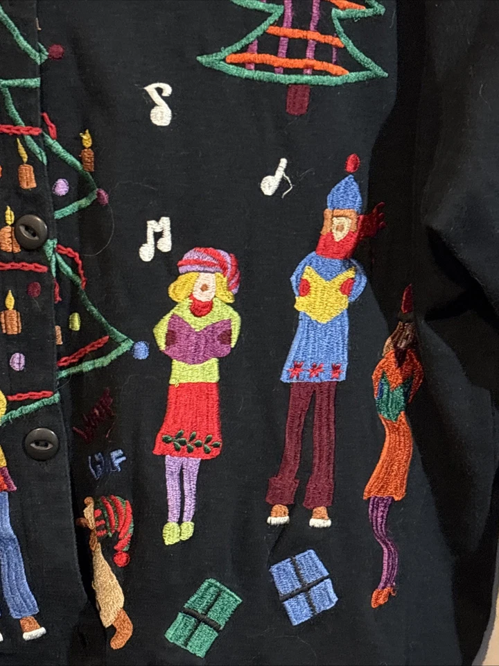 Cárdigan Michael Simon Lite Villancicos Botón Completo 100% Algodón Negro XL Foto 2 de 4