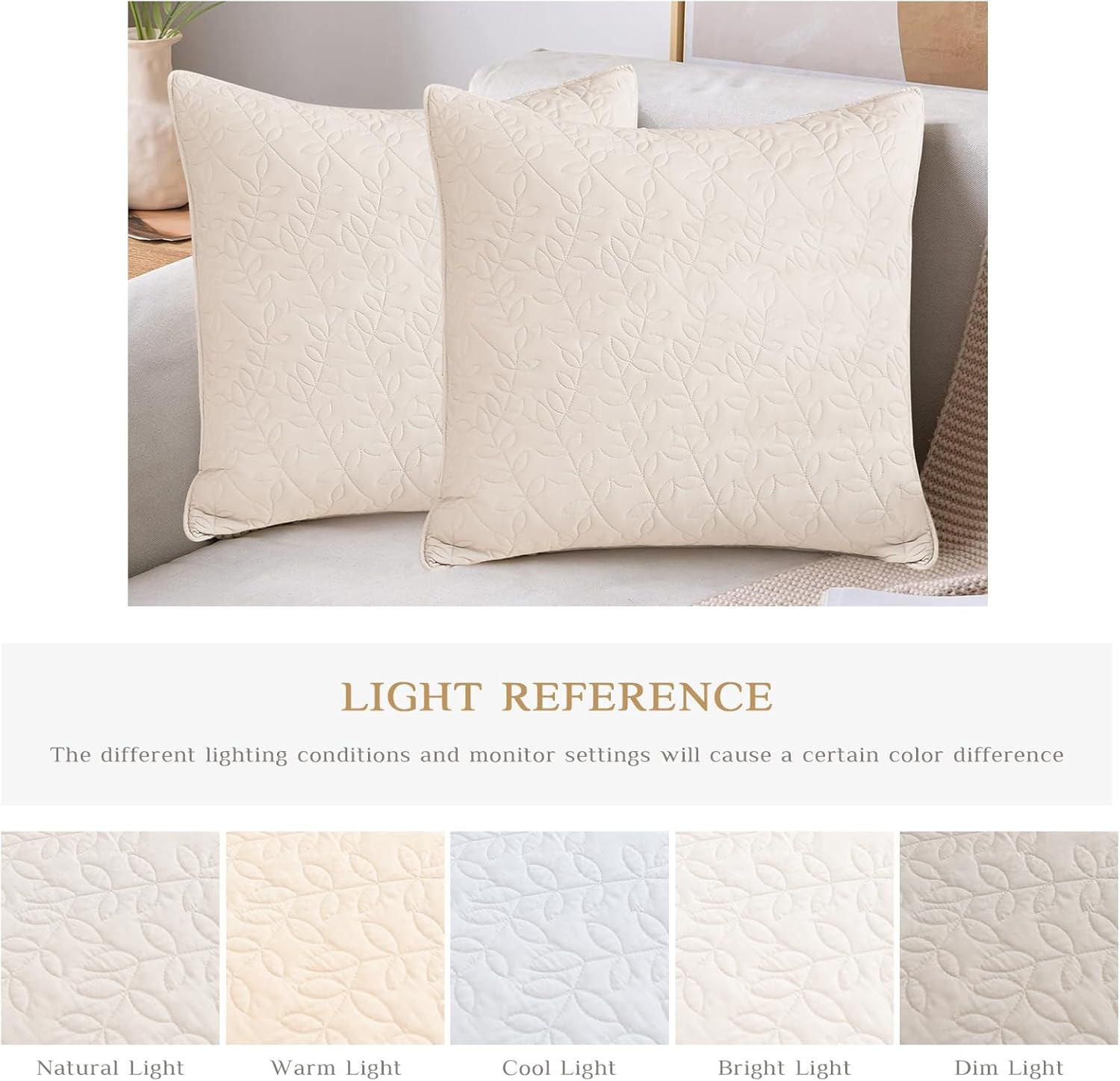 Lady Ann Quilted Throw Pillow Covers Set 26" x (Pack of 2), Wheat Leaves 