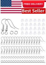 300 Pcs 925 Sterling Silver Earring Hooks for Jewelry Making with Earring Backs
