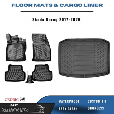 Car Floor Mats & LOWER Trunk Cargo Liner for Skoda Karoq 2017-2026 TPE FULL SET