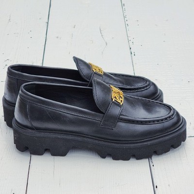 Cavalli CLASS Women Sz 7.5 / 38 Black Leather Loafer Shoes WORN ONCE