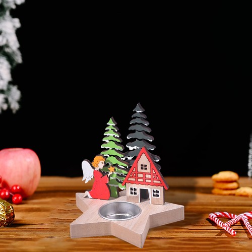 Wooden Christmas Candle Holder Holiday Atmosphere Festive Holders - Imagen 3 de 9