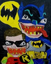 Original Weirdo Batman & Robin Painting Thayer Folk Art OOAK 8x10 Batman 66