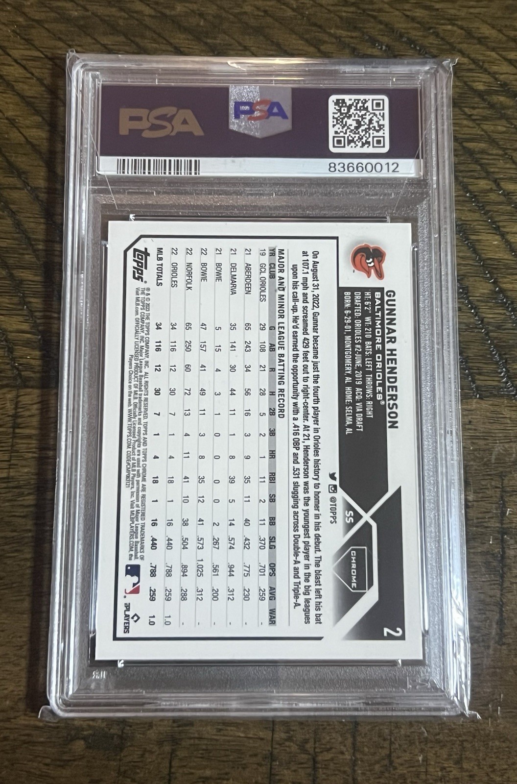 2023 Topps Chrome Gunnar Henderson RC GEM MINT PSA 10 #2 view 2