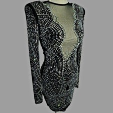 NWT SEXY black embellished midi length sheer cocktail party dress size s/m