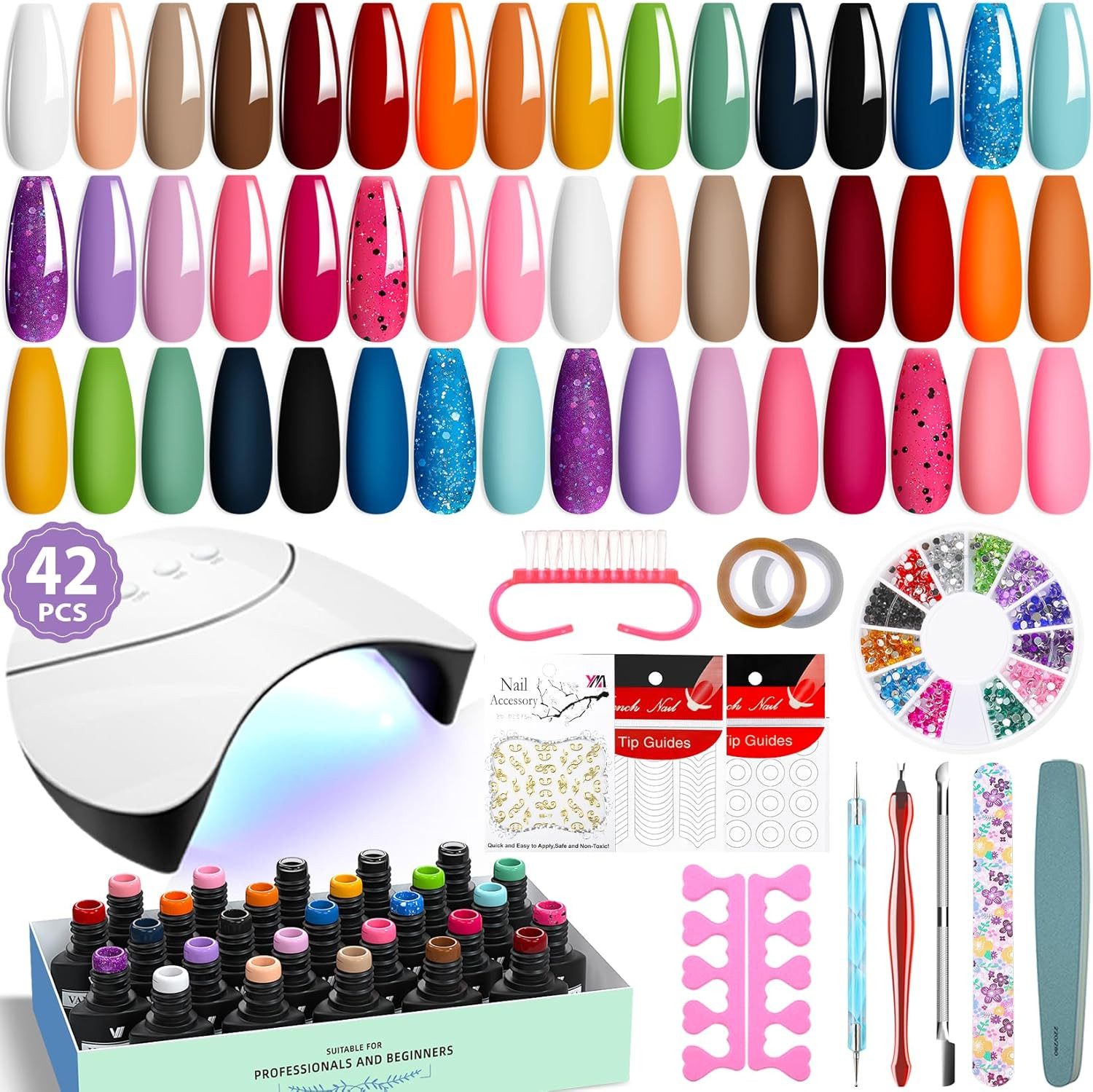 Kit Semipermanente Unghie, 24 Colori Kit Unghie Gel Completo Con Lampada U V Ros