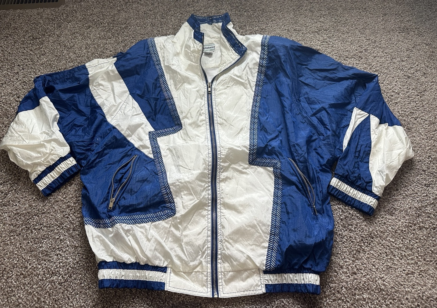 Westbound Sport Vintage 80s Wmns Sz Large Blue Print Full Zip Windbreaker