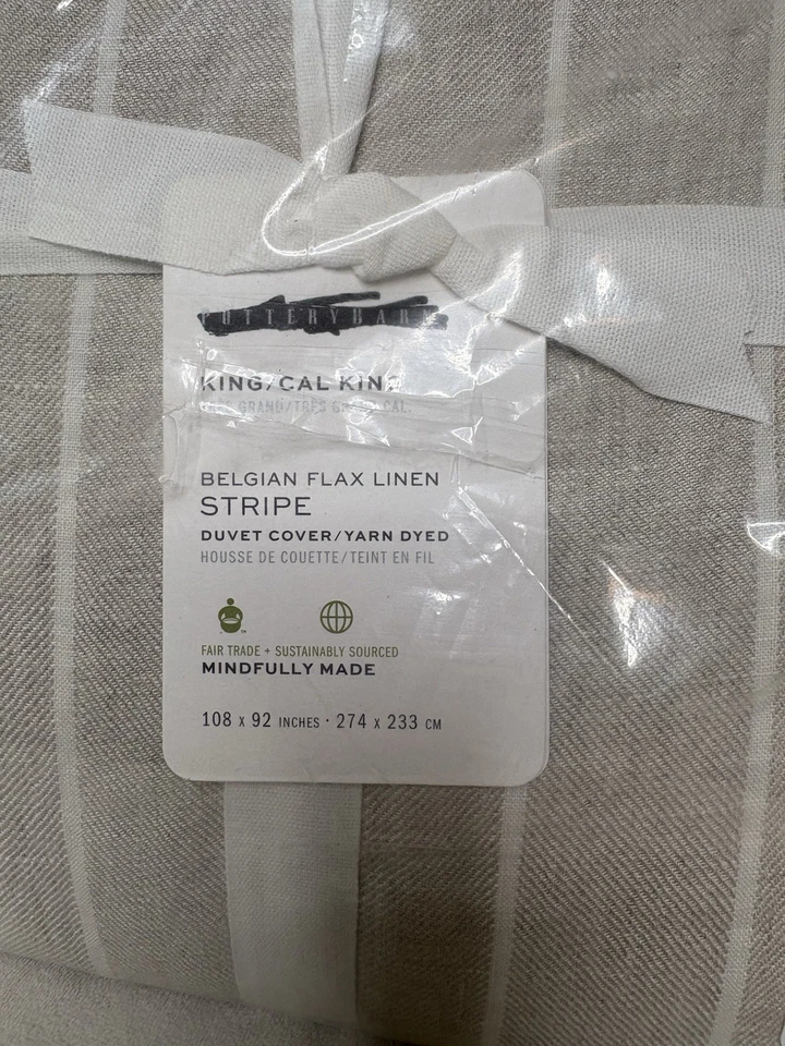 Funda nórdica a rayas de lino belga de granero de cerámica - King/Cal King - lino/tostado Foto 2 de 4