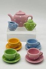 Tasty Gourmet Porcelain Tea Set 13 Pieces Pastel Color Polka Dot Small Tea Set