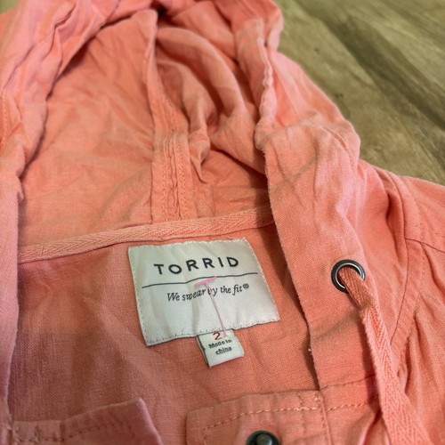 Torrid Women 2X Coral Linen Blend Longline Lightweight Hooded Anorak Jacket - 第 5/11 張圖片