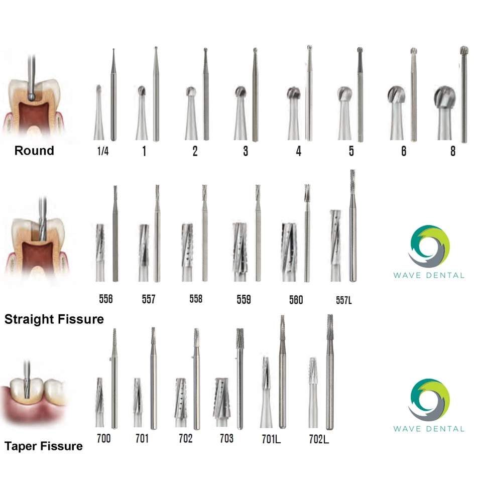 Wave Dental Surgical Burs Round 2 4 6 8 557 702 701 Long 25mm Carbide High Speed - Image 1 of 4