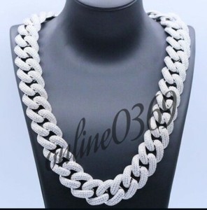 Authentic 13ct Cubic Zirconia mens 18mm x 22" Cuban Link Necklace White Gold Plated Silver